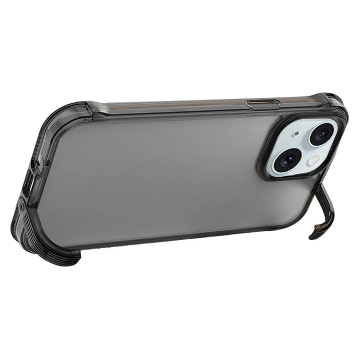 Clear Shell for iPhone 15 , Bump Proof PC+TPU Cell Phone Case Back Cover with Concealed Kickstand - Transparent Black - 1