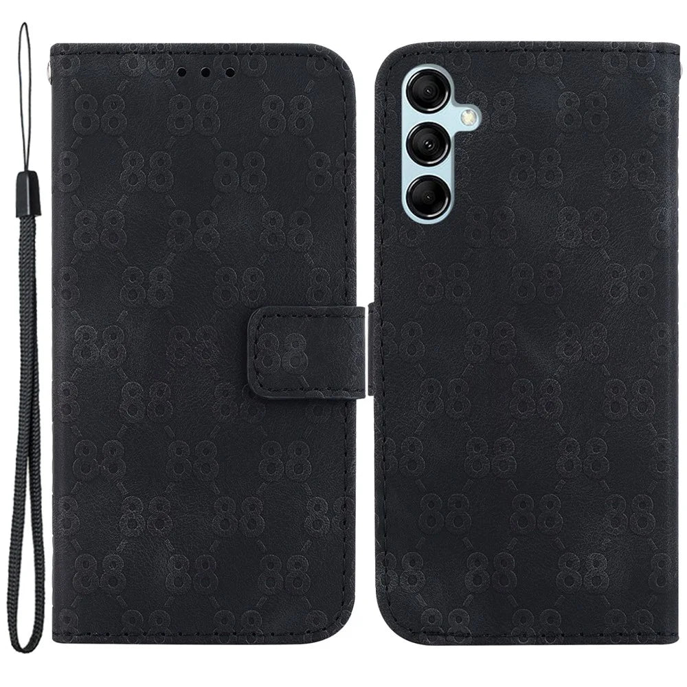 Wallet Phone Case for Samsung Galaxy M54 5G / F54 5G Anti-Drop Double 8-Shape Imprinted PU Leather Flip Cover - Black - 1