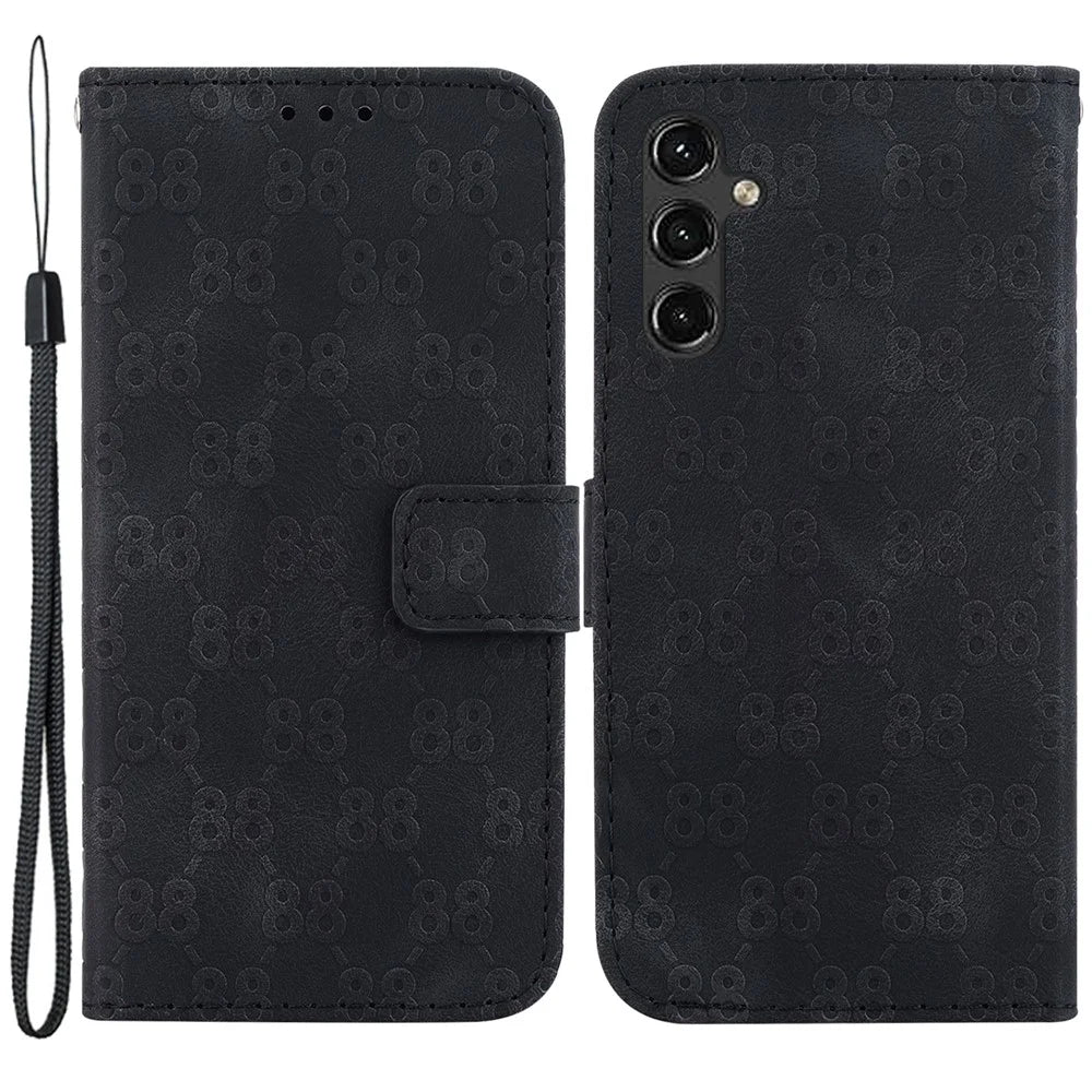For Samsung Galaxy A14 5G / A14 4G Leather Wallet Flip Stand Phone Case Double 8-Shape Imprint Anti-collision Cover - Black - 1
