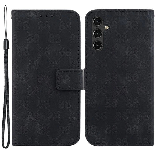 For Samsung Galaxy A14 5G / A14 4G Leather Wallet Flip Stand Phone Case Double 8-Shape Imprint Anti-collision Cover - Black - 1
