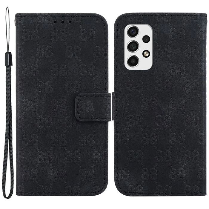 Shockproof Case for Samsung Galaxy A33 5G Anti-Drop Wallet Phone Case Double 8-Shape Imprinted PU Leather Flip Cover - Black - 1