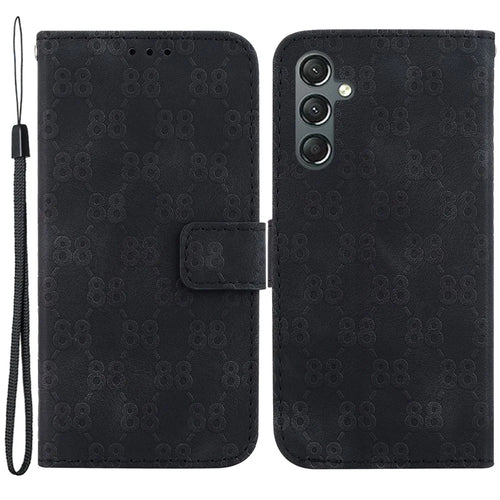 For Samsung Galaxy A24 4G (162.1 x 77.6 x 8.3mm) Double 8-Shape Imprinted Leather Wallet Stand Phone Case - Black - 1