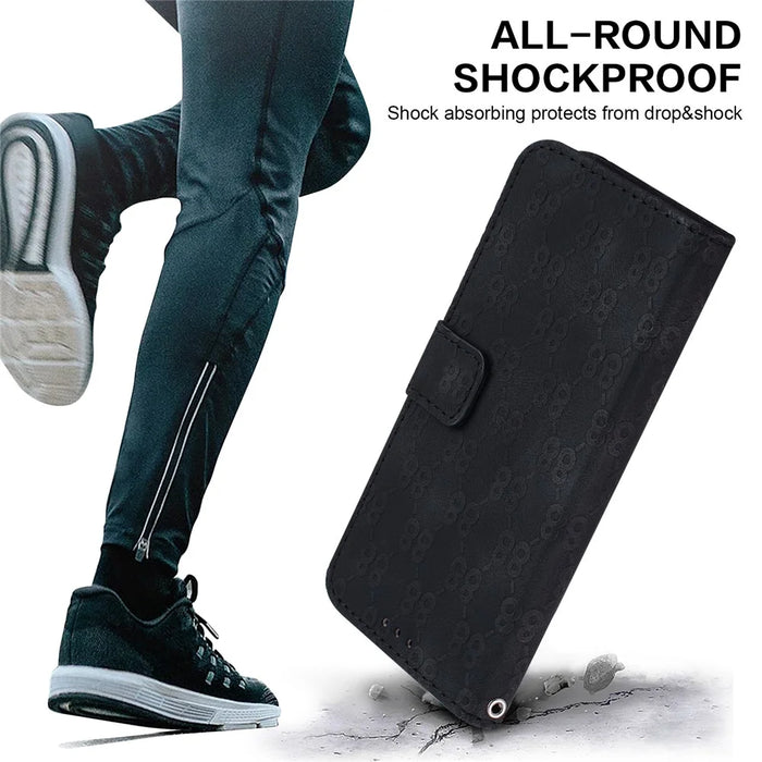 Wallet Phone Case for Samsung Galaxy A73 5G Double 8-Shape Imprinted PU Leather Phone Cover with Strap - Black - 4