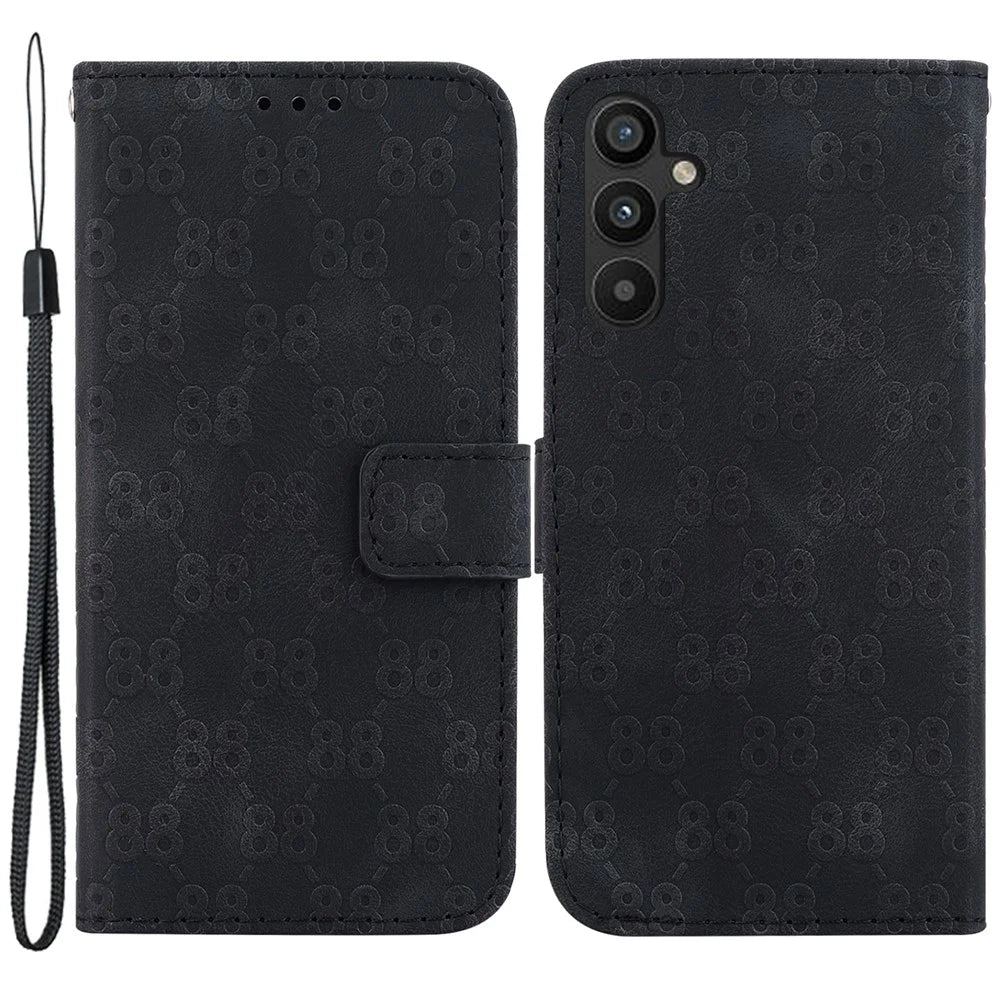 Double 8-Shape Imprint Phone Case for Samsung Galaxy A34 5G Leather Wallet Folding Stand Cover - Black - 1