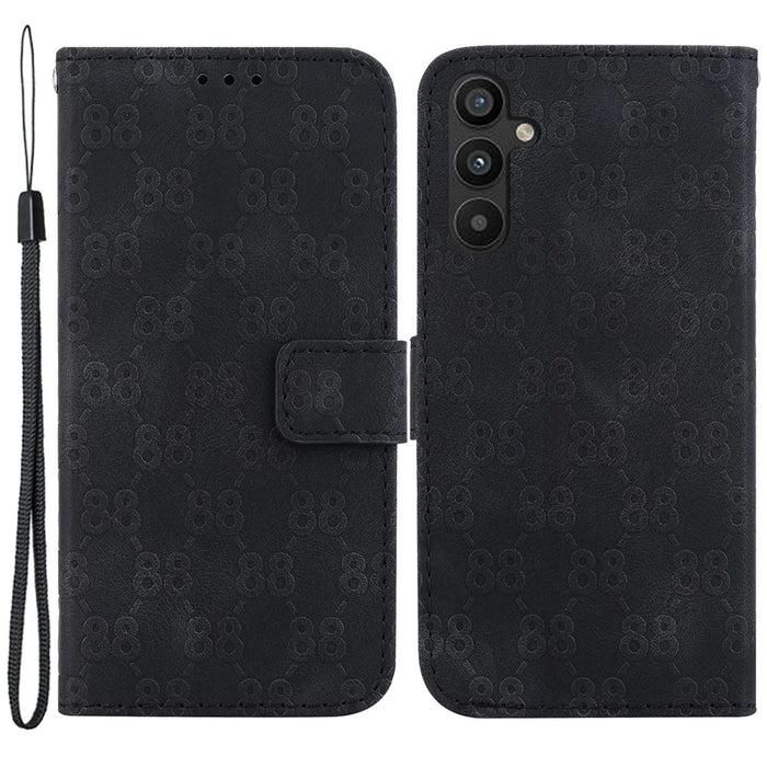 Double 8-Shape Imprint Phone Case for Samsung Galaxy A34 5G Leather Wallet Folding Stand Cover - Black - 1