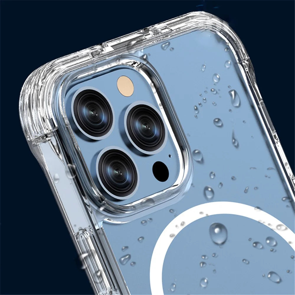 For iPhone 15 Pro Max Compatible with MagSafe Clear PC+TPU Phone Case Concealed Kickstand Phone Shell - 3
