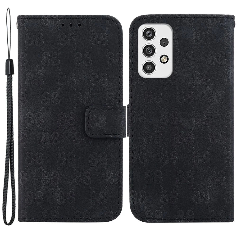 For Samsung Galaxy A23 5G (Global Version) / A23 4G Leather Wallet Case Stand Double 8-Shape Imprint Phone Cover - Black - 1