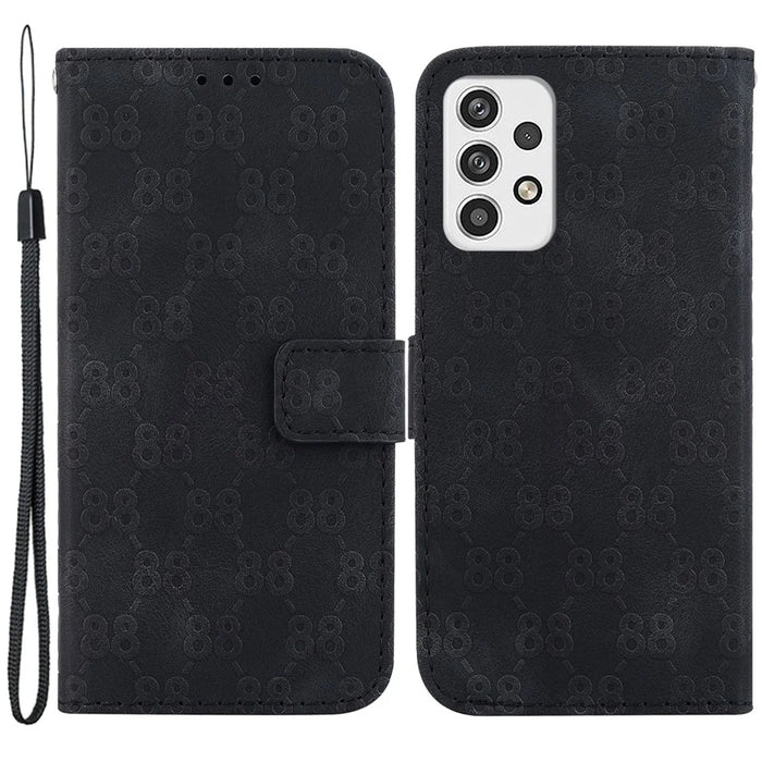 For Samsung Galaxy A23 5G (Global Version) / A23 4G Leather Wallet Case Stand Double 8-Shape Imprint Phone Cover - Black - 1