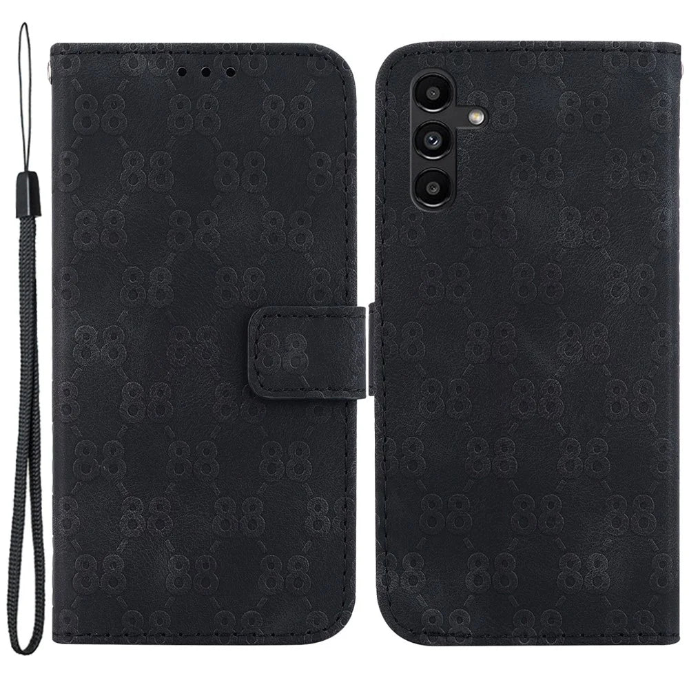 For Samsung Galaxy A13 5G Wallet Stand Phone Leather Case Double 8-Shape Imprint Cover - Black - 1