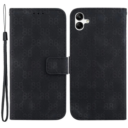 For Samsung Galaxy A04e 4G / F04 4G / M04 4G Drop-proof Stand Leather Wallet Cover Double 8-Shape Imprint Phone Case - Black - 1