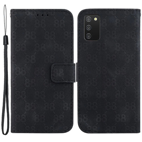 For Samsung Galaxy A03s (166.5mm) Stylish Double 8-Shape Imprint Wallet Cover Leather Stand Phone Case - Black - 1