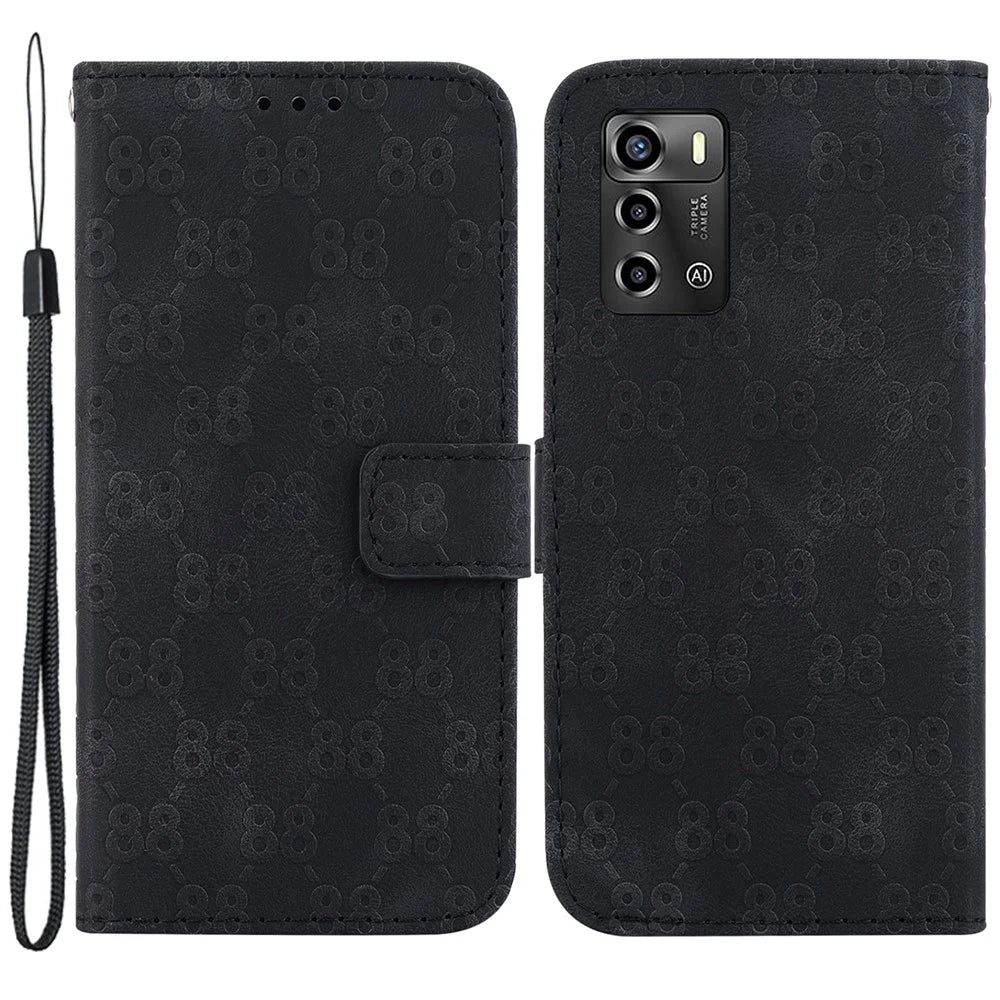 For ZTE Blade A72 / Blade V40 Vita Phone Leather Case Double 8-Shape Imprint Cover with Wallet Stand - Black - 1