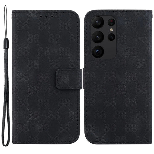 For Samsung Galaxy S23 Ultra Wallet Flip Cover 8-Shape Imprinted Stand PU Leather Phone Case - Black - 1