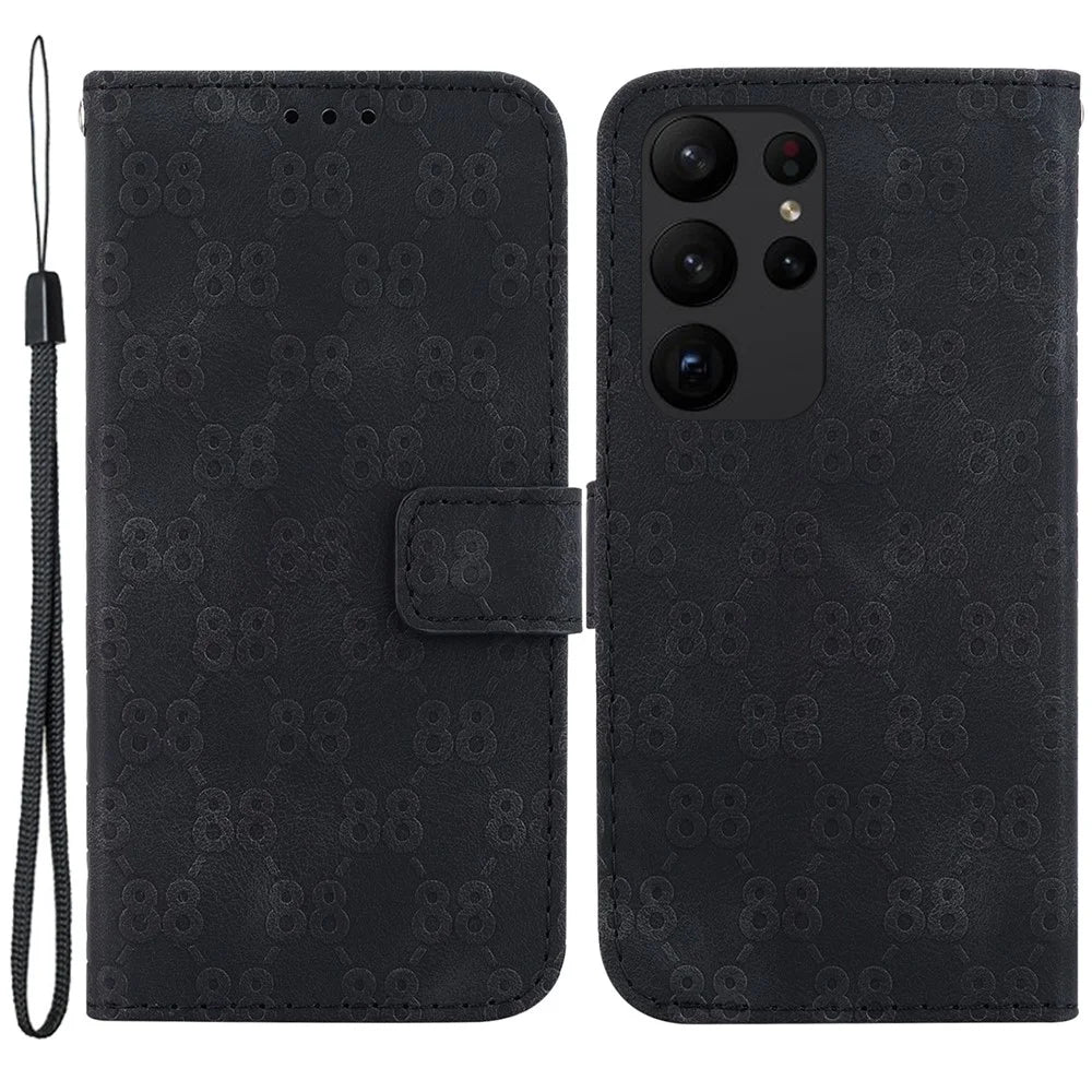 For Samsung Galaxy S23 Ultra Wallet Flip Cover 8-Shape Imprinted Stand PU Leather Phone Case - Black - 1