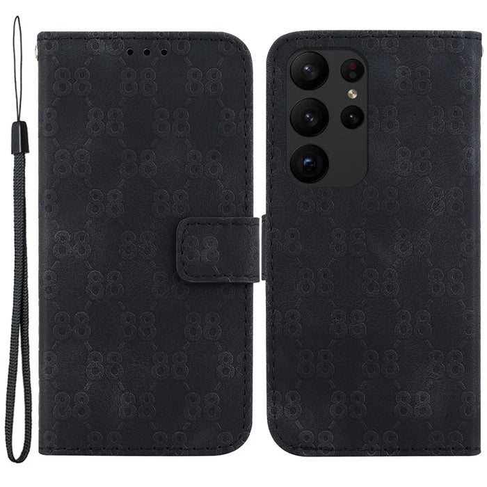 For Samsung Galaxy S23 Ultra Wallet Flip Cover 8-Shape Imprinted Stand PU Leather Phone Case - Black - 1