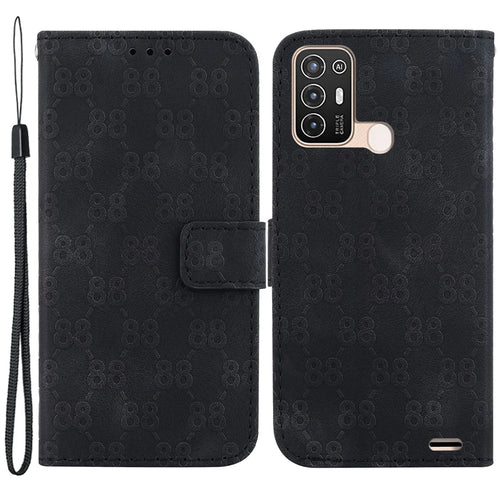 For ZTE Blade A52 Wallet Case 8-Shape Imprinted Stand PU Leather Protective Flip Phone Cover - Black - 1