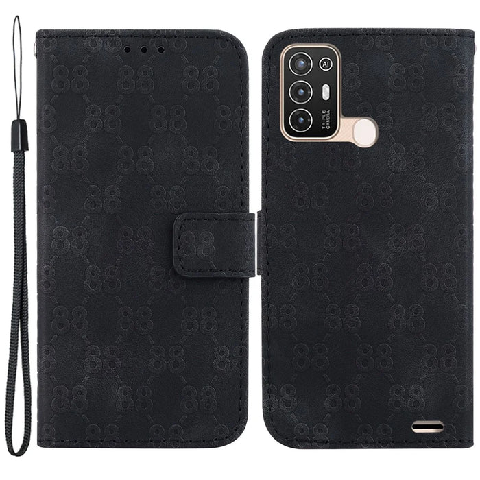 For ZTE Blade A52 Wallet Case 8-Shape Imprinted Stand PU Leather Protective Flip Phone Cover - Black - 1