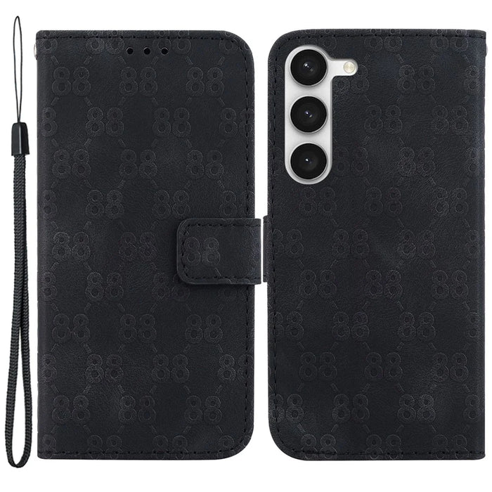 PU Leather Case for Samsung Galaxy S23+ , 8-Shape Imprinted Stand Folio Flip Wallet Phone Cover - Black - 1
