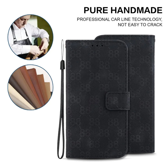 PU Leather Case for Samsung Galaxy S23+ , 8-Shape Imprinted Stand Folio Flip Wallet Phone Cover - Black - 5