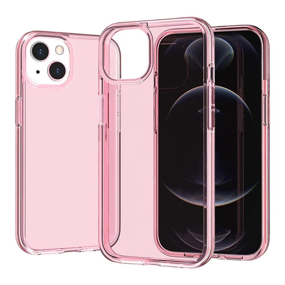 For iPhone 15 Plus Anti-Scratch Cover Clear Design Hard PC + Flexible TPU Cell Phone Case - Transparent Pink - 1