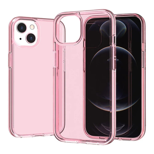 For iPhone 15 Plus Anti-Scratch Cover Clear Design Hard PC + Flexible TPU Cell Phone Case - Transparent Pink - 1