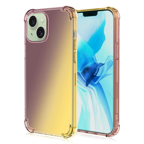 For iPhone 15 Plus TPU Phone Case Gradient Color Four Corner Drop-proof Phone Cover - Black / Gold - 1