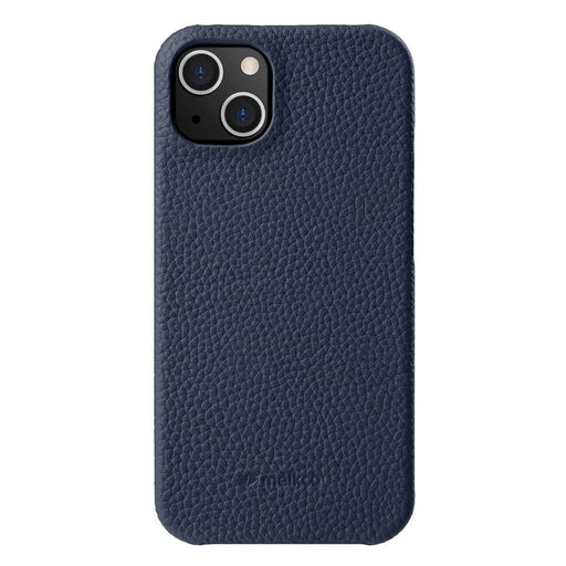 MELKCO Protective Cover for iPhone 15 , Genuine Cow Leather Coated PC Incomplete Phone Case - Dark Blue - 1