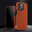 MELKCO Microfiber Lining Cover for iPhone 15 Pro , Genuine Cow Leather Coated PC Incomplete Phone Case - Orange - 3