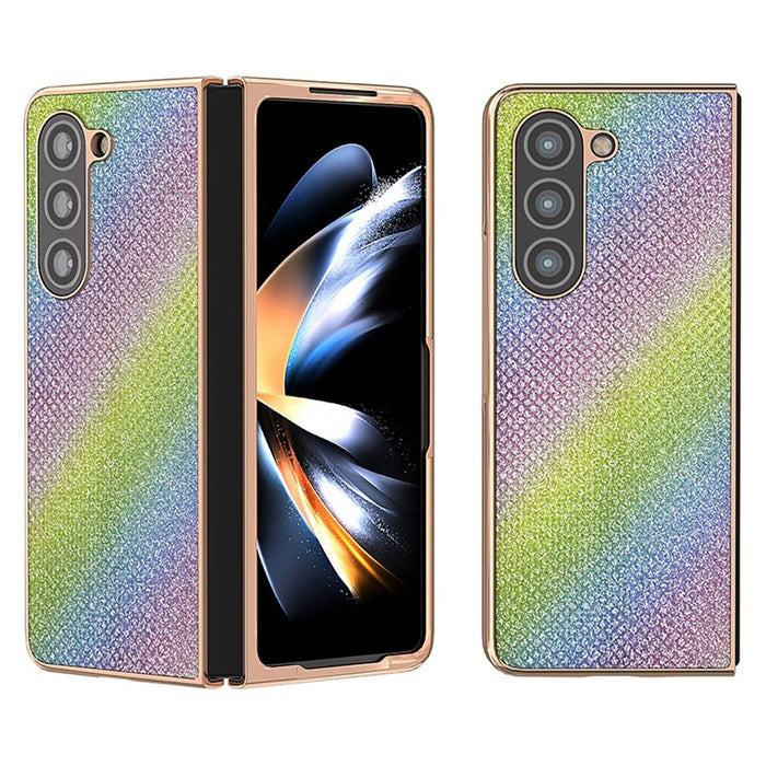 For Samsung Galaxy Z Fold5 5G Electroplating Phone Case Rhinestone Texture PU + PC Protective Cover - Multi-color - 1