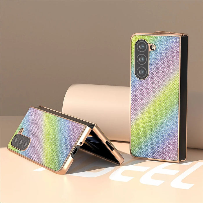 For Samsung Galaxy Z Fold5 5G Electroplating Phone Case Rhinestone Texture PU + PC Protective Cover - Multi-color - 2