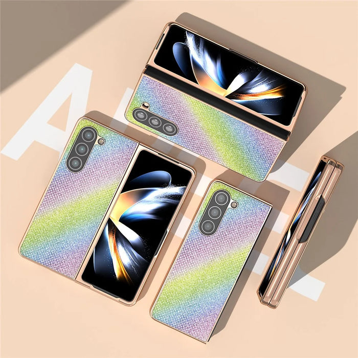 For Samsung Galaxy Z Fold5 5G Electroplating Phone Case Rhinestone Texture PU + PC Protective Cover - Multi-color - 3