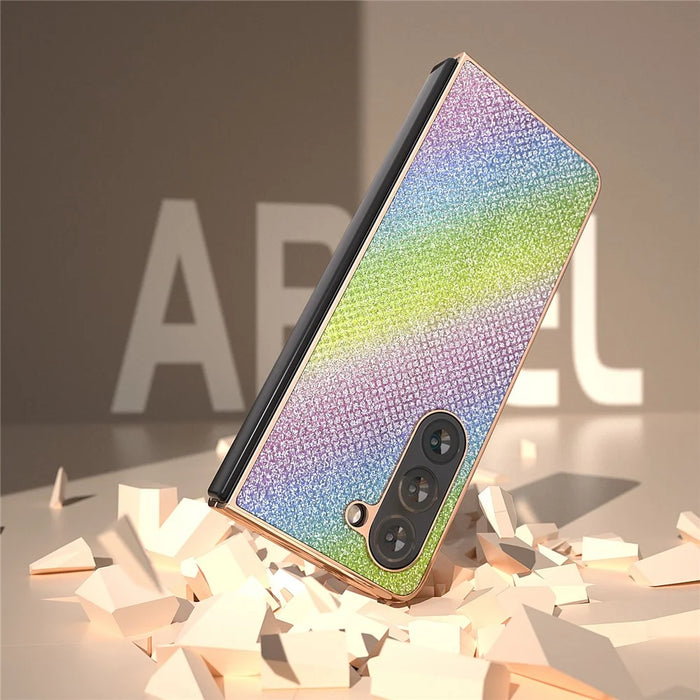 For Samsung Galaxy Z Fold5 5G Electroplating Phone Case Rhinestone Texture PU + PC Protective Cover - Multi-color - 4