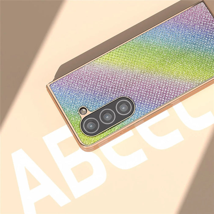 For Samsung Galaxy Z Fold5 5G Electroplating Phone Case Rhinestone Texture PU + PC Protective Cover - Multi-color - 5