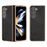For Samsung Galaxy Z Fold5 5G Electroplating Phone Case Genuine Cow Leather + PC Litchi Texture Cover - Black - 1