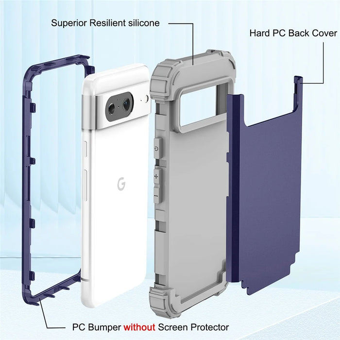 L-Style PC + TPU Phone Cover for Google Pixel 8 , Anti-Drop Cell Phone Cover - Navy Blue+Dark Grey - 2