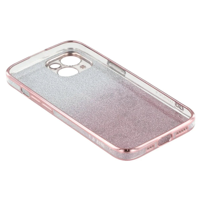 KADEM For iPhone 14 Plus Glitter Flower Pattern Cellphone Case with Ring Kickstand TPU Cover - Rose Gold - 4