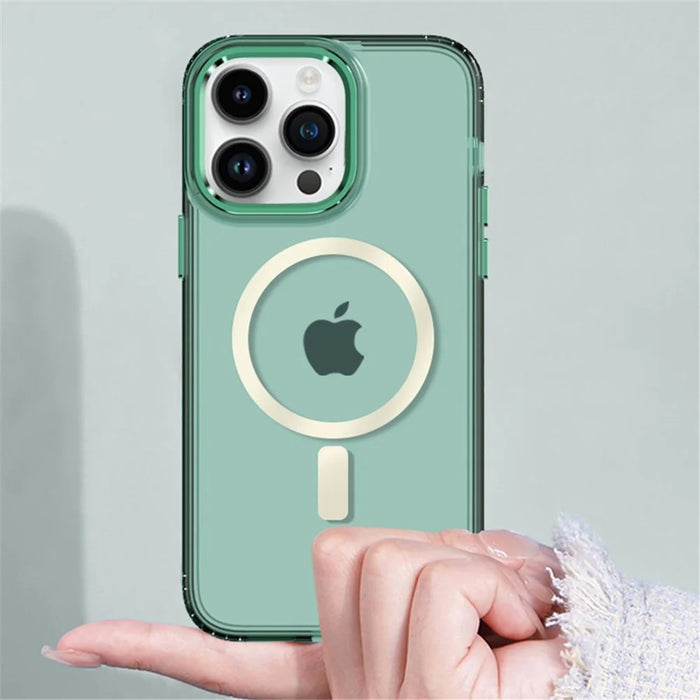 Anti-Fingerprint Phone Cover for iPhone 14 Pro Translucent Slim TPU+PC Case Compatible with MagSafe - Green - 2