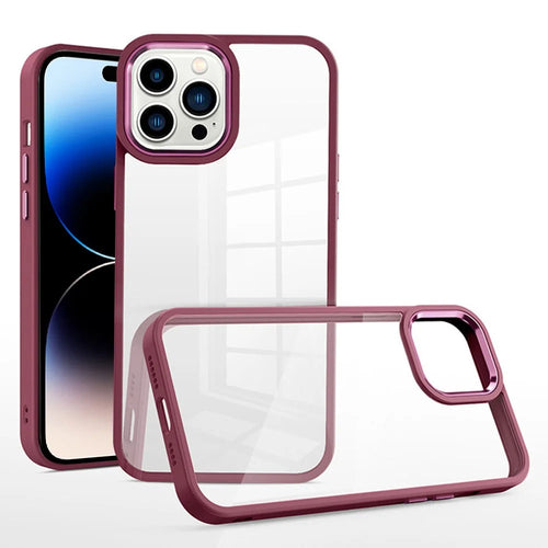 Slim Phone Case for iPhone 14 Pro Max Anti-Fingerprint TPU+PC Cover with Aluminum Alloy Camera Lens Frame - Cherry Purple - 1