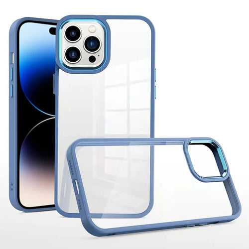 TPU+PC Phone Case for iPhone 14 Pro Anti-Fingerprint Shockproof Case Aluminum Alloy Lens Frame Slim Phone Cover - Blue - 1