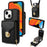 For iPhone 15 Card Slot Phone Case PU Leather Coated TPU Zipper Pocket Kickstand Cover with Shoulder Strap - Black - 1