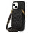 For iPhone 15 RFID Blocking Card Holder Phone Case Mirror Kickstand Imprinted PU Leather Coated TPU Cover with Shoulder Strap - Black - 2
