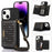 For iPhone 15 RFID Blocking PU Leather + TPU Phone Case Rhinestone Decor Wallet Kickstand Cover with Shoulder Strap - Black - 1