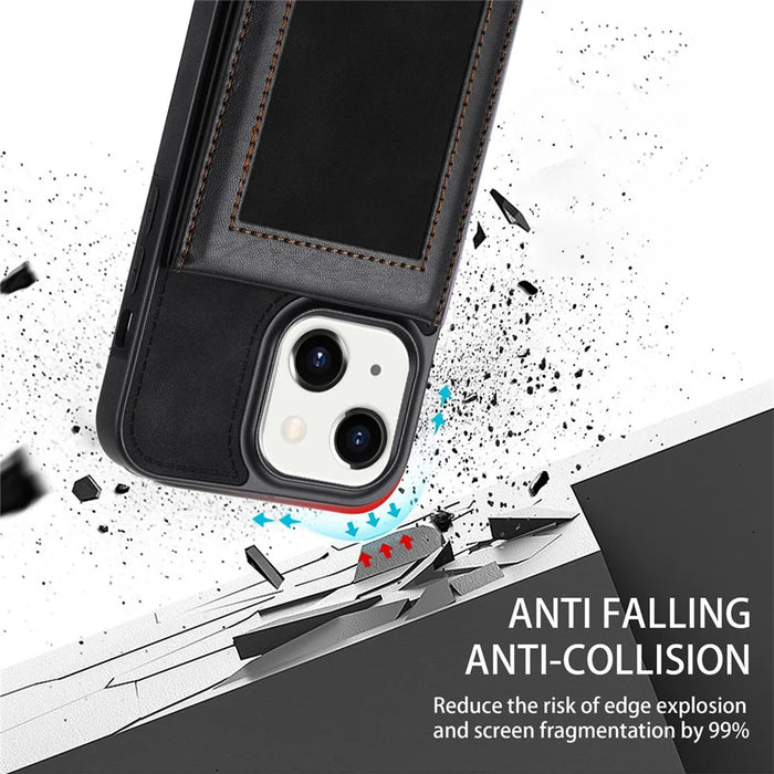 N.BEKUS RFID Blocking Phone Case for iPhone 15 , Card Holder Kickstand Leather Coated TPU Cover - Black - 6