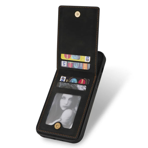 N.BEKUS Card Holder RFID Blocking Case for iPhone 15 Plus , PU Leather Coated TPU Kickstand Phone Cover - Black - 2