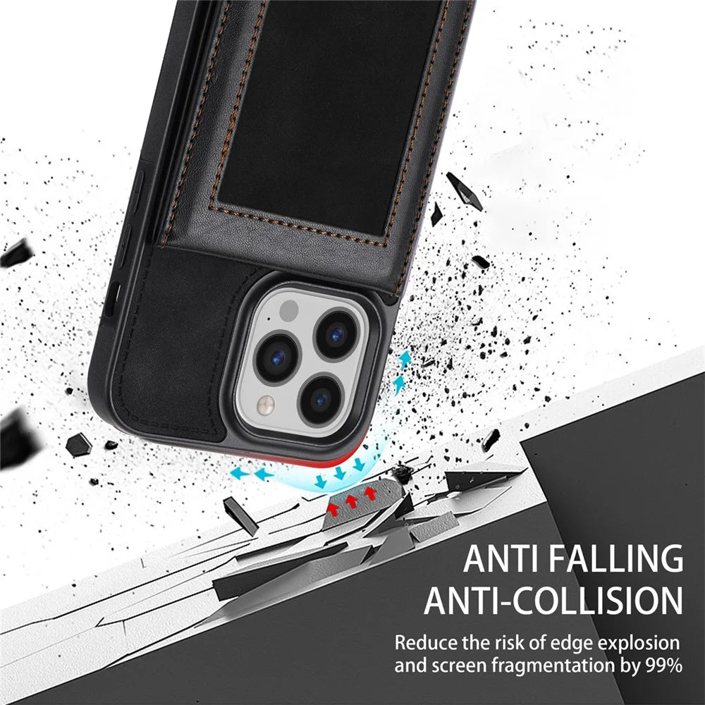 N.BEKUS Leather Coated TPU Case for iPhone 15 Pro Max , Card Holder RFID Blocking Phone Kickstand Cover - Black - 7