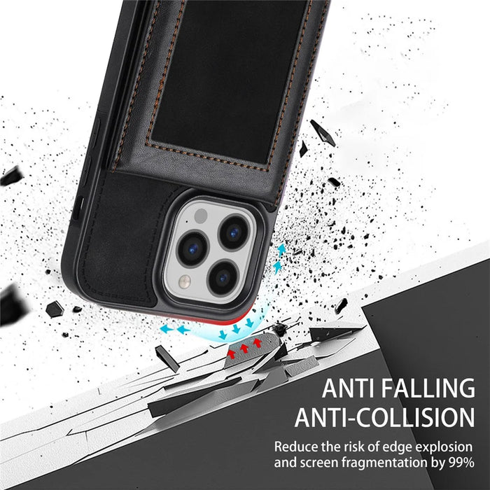 N.BEKUS Leather Coated TPU Case for iPhone 15 Pro Max , Card Holder RFID Blocking Phone Kickstand Cover - Black - 7