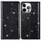 For iPhone 15 Pro Glitter Phone Case Card Holder Stand PU Leather Protective Phone Cover - Black - 1