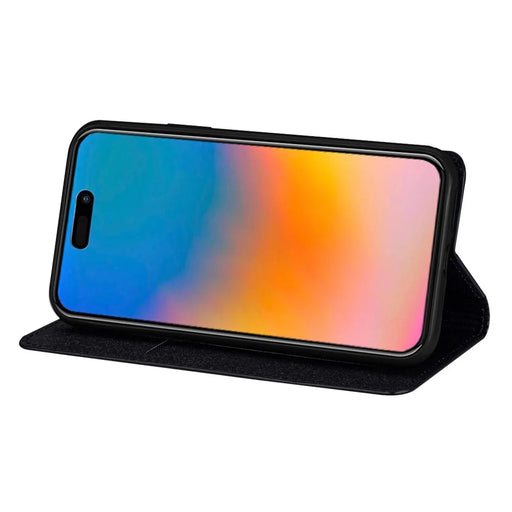For iPhone 15 Pro Glitter Phone Case Card Holder Stand PU Leather Protective Phone Cover - Black - 2