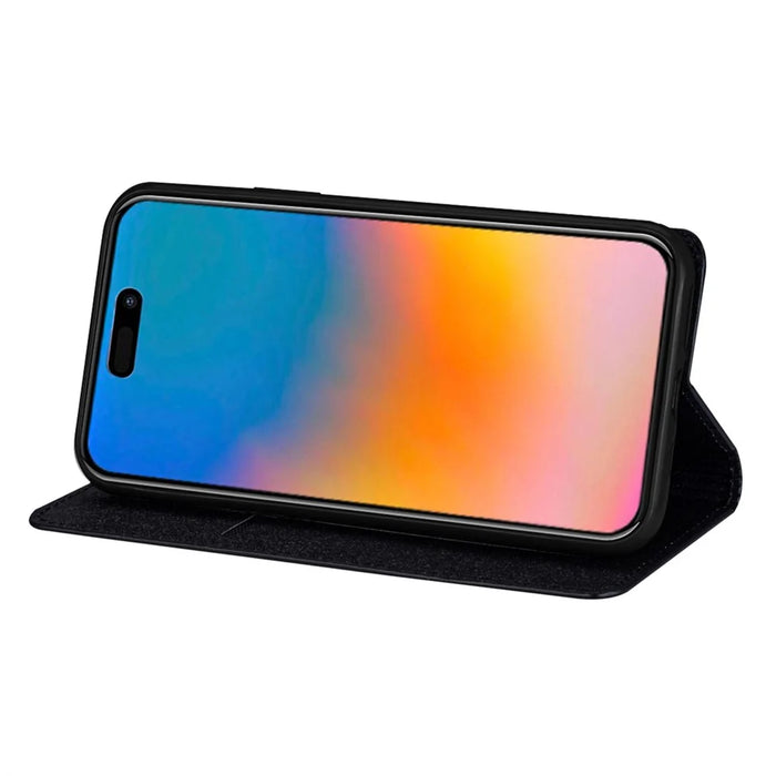 For iPhone 15 Pro Glitter Phone Case Card Holder Stand PU Leather Protective Phone Cover - Black - 2