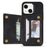 Zipper Pocket Leather Coated TPU Case for iPhone 15 , Kickstand Wallet Cell Phone Cover - Black - 2